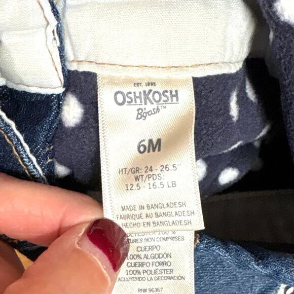 Oshkosh B'gosh Fleece Lined Overalls Boys/Girls 6M | Blue Navy Polka Dots - Picture 7 of 8